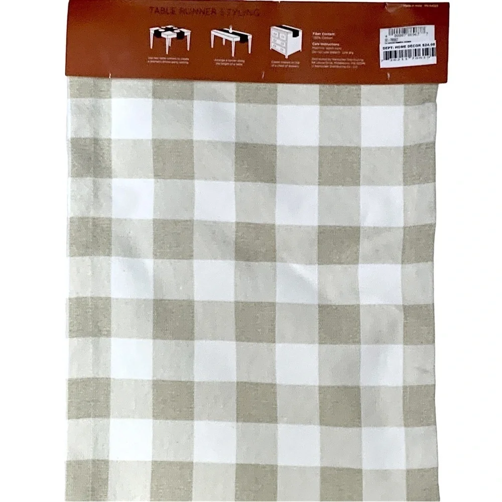 Nantucket Table Runner Buffalo Check Cotton Fabric Farmhouse Plaid Neutral 13x72